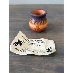 Red Earth Pottery Small Vase Signed Etched Native American Made 2.5"